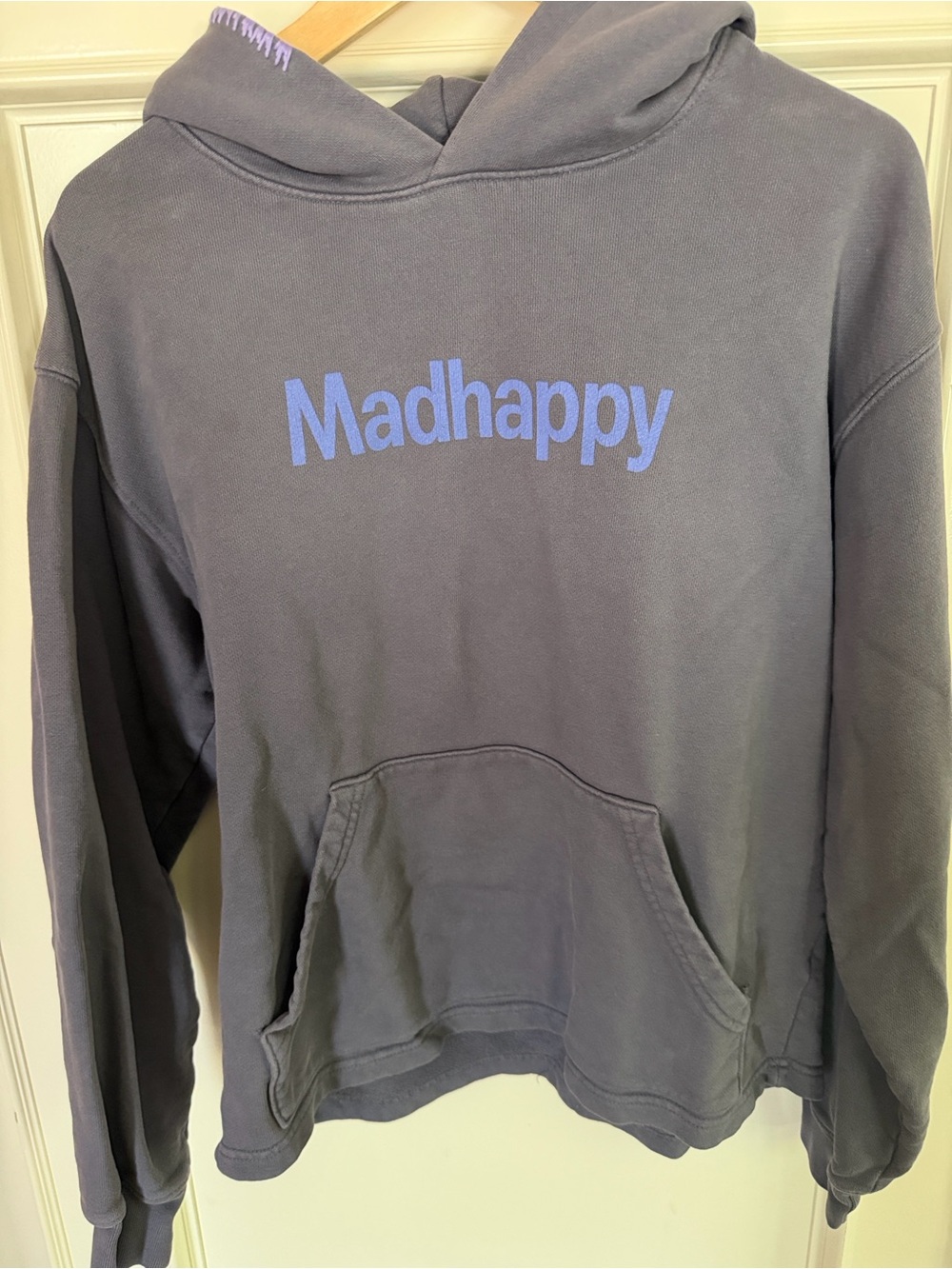 Madhappy Logo Hoodie in Slate Gray with Lavender Text